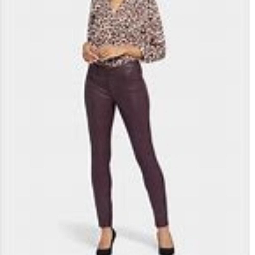 Nydj Ami Coated Skinny Jeans in Dark Cherry Size 4 NWT   CLEARANCE
